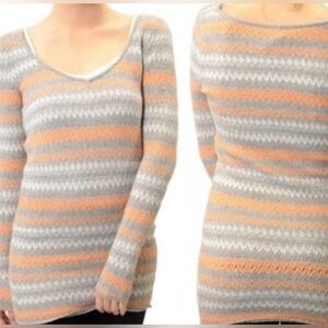 Free People Striped Gray and Orange Sweater